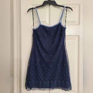 City Triangles Navy Mini Dress with Light Blue Trim and Floral Embroidery